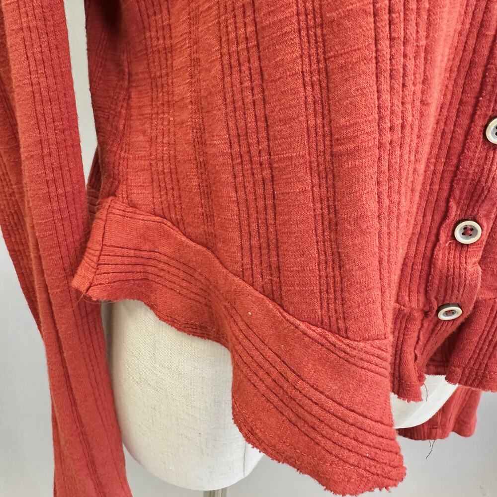 Anthropologie | Pilcro | Rust Red Button-Front Ribbed Long Sleeve Top - Picture 7 of 14